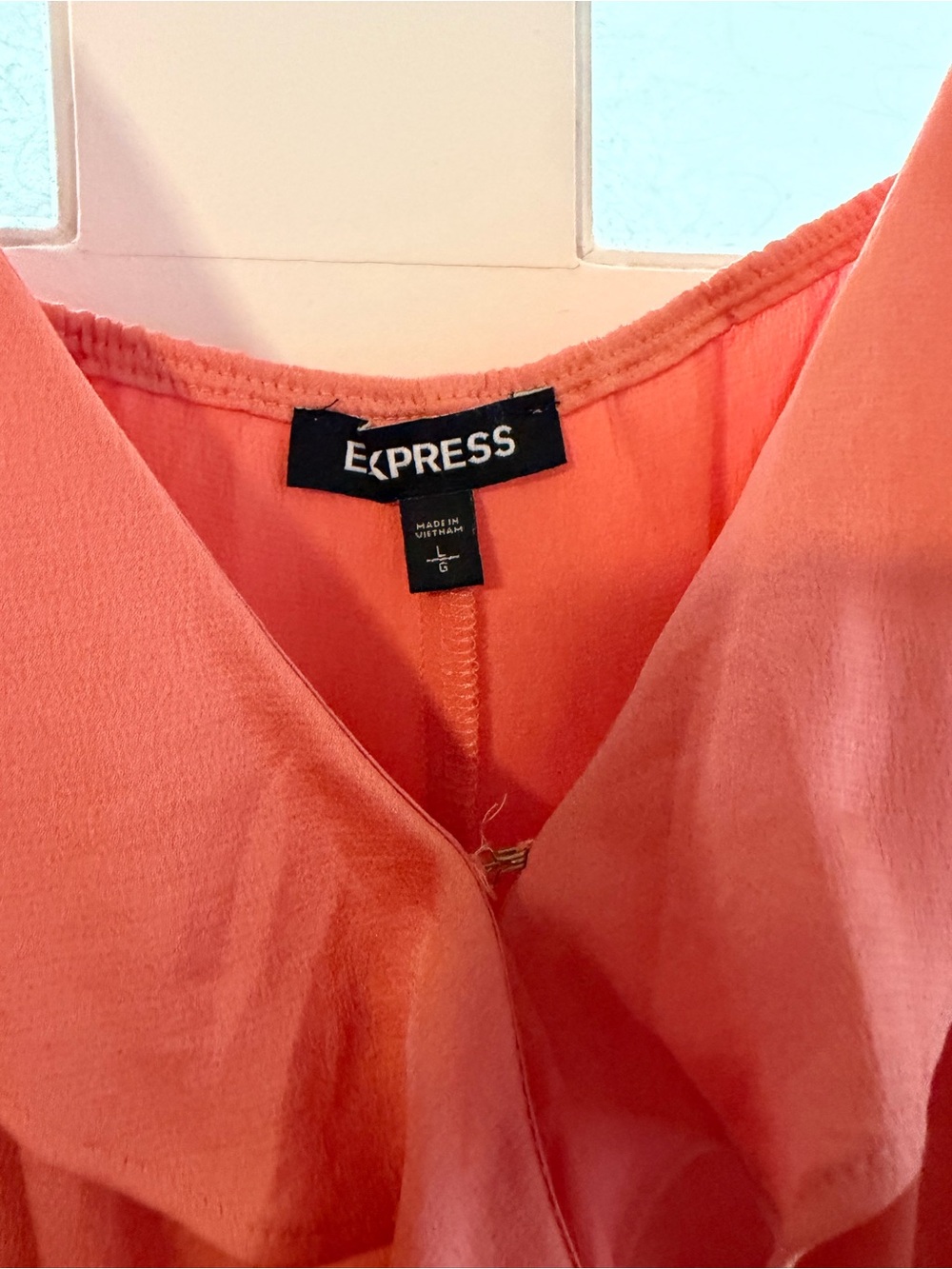 Express Coral Ruffle Wrap Mini Dress - Picture 2 of 2